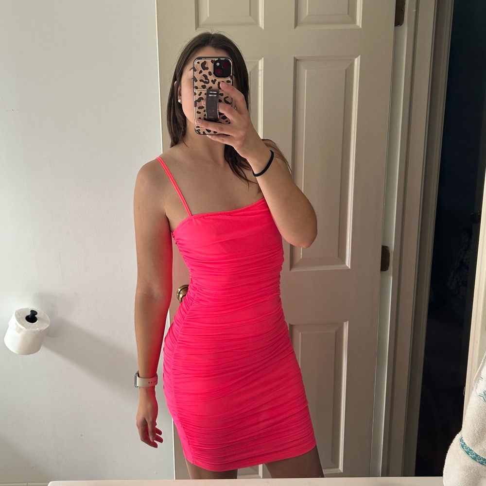 Bright Pink Ruched Dress